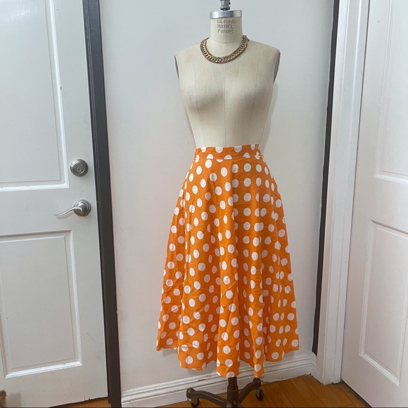 Vintage Polka Dots Orange and White Circle Skirt - Picture 5 of 11